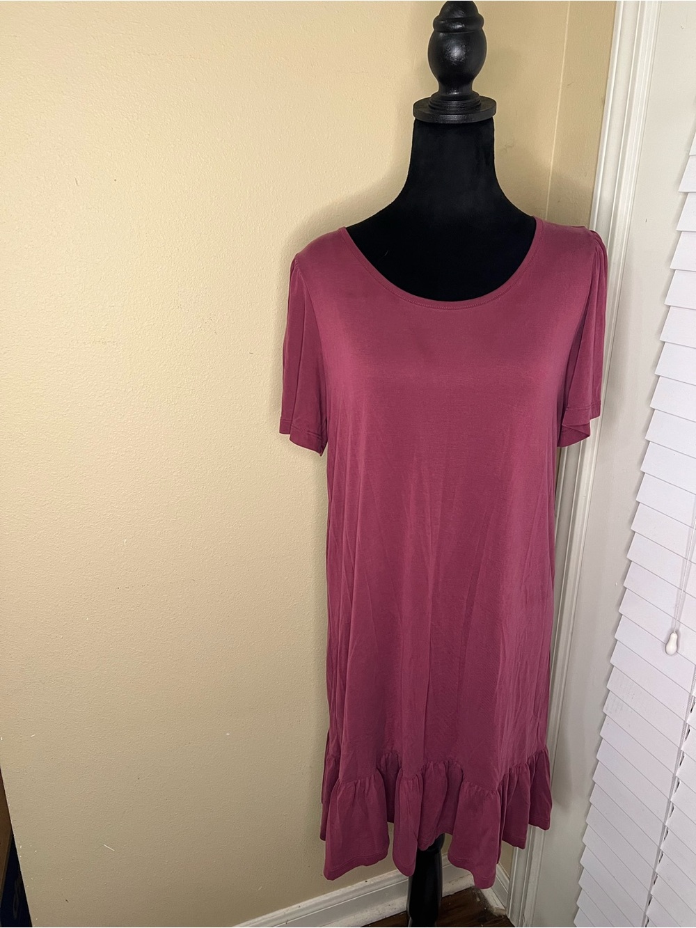 Lucky Brand Short Sleeve Ruffle-Hem Midi Dress in Dusty Rose Soft Modal Blend
